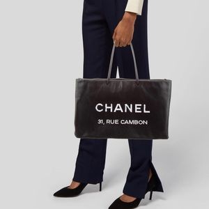 Chanel Leather Essential Logo Medium Shopping Tote